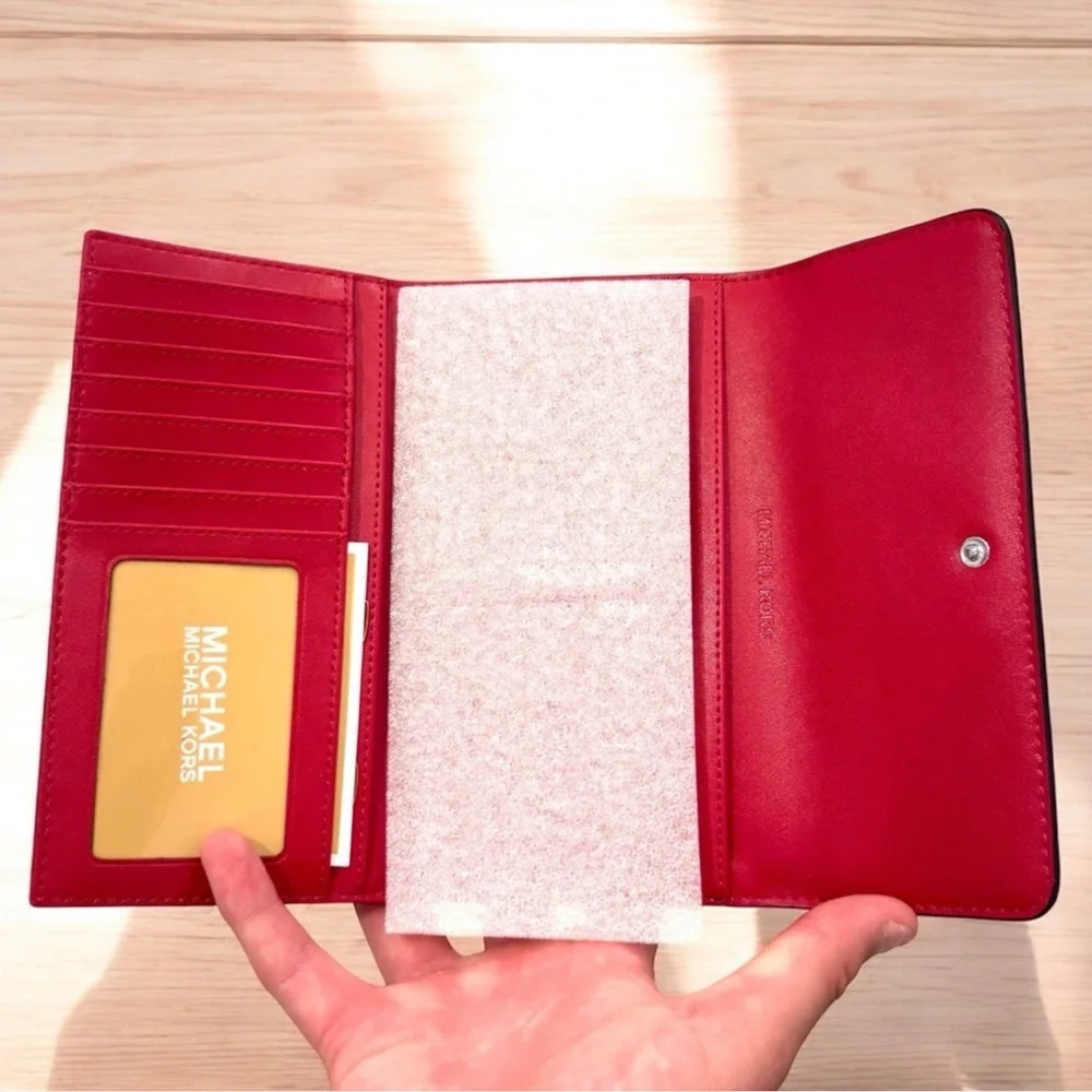 Michael Kors Large Jet Set Travel Trifold Wallet Dark Raspberry Multi